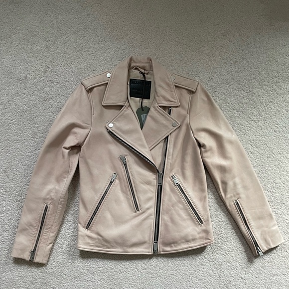All saints blush pink leather Elva jacket - Picture 7 of 12